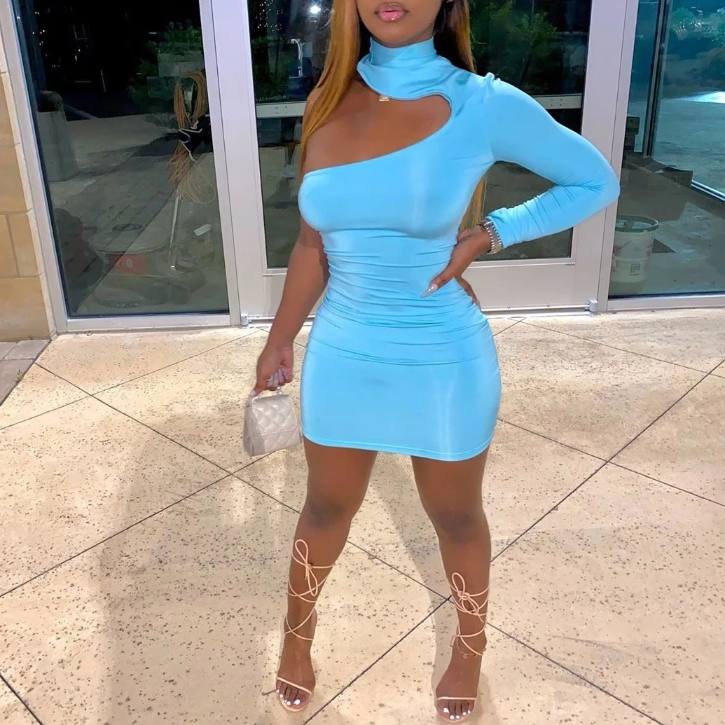 

FS1841D Ladies single sleeve dress women Fashion bodycon dresses