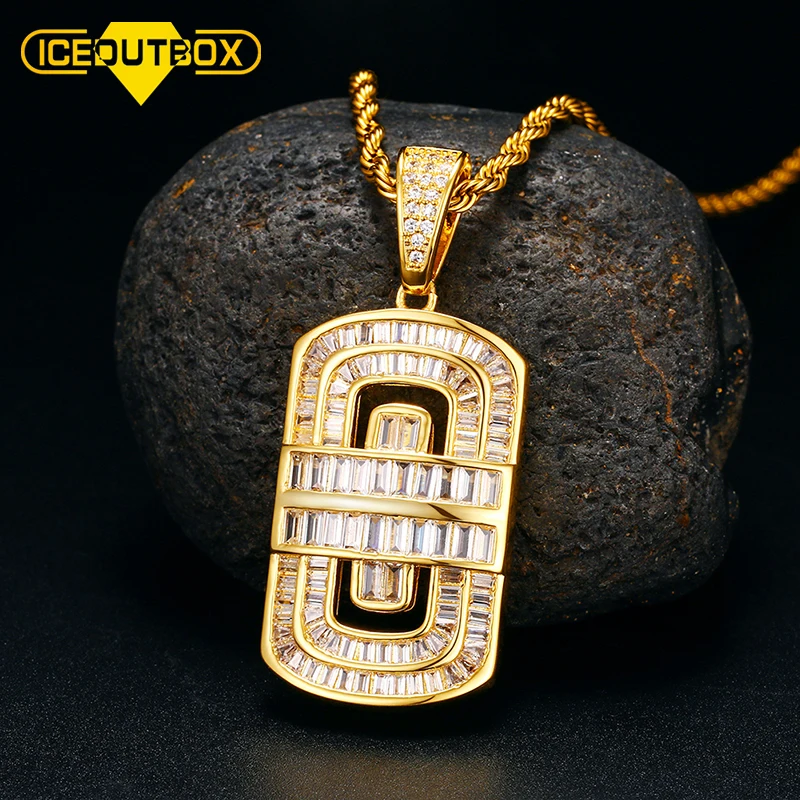 

High Quality Hiphop Jewelry Gold Silver Diamond Square Pendant Choker Necklace Men Women