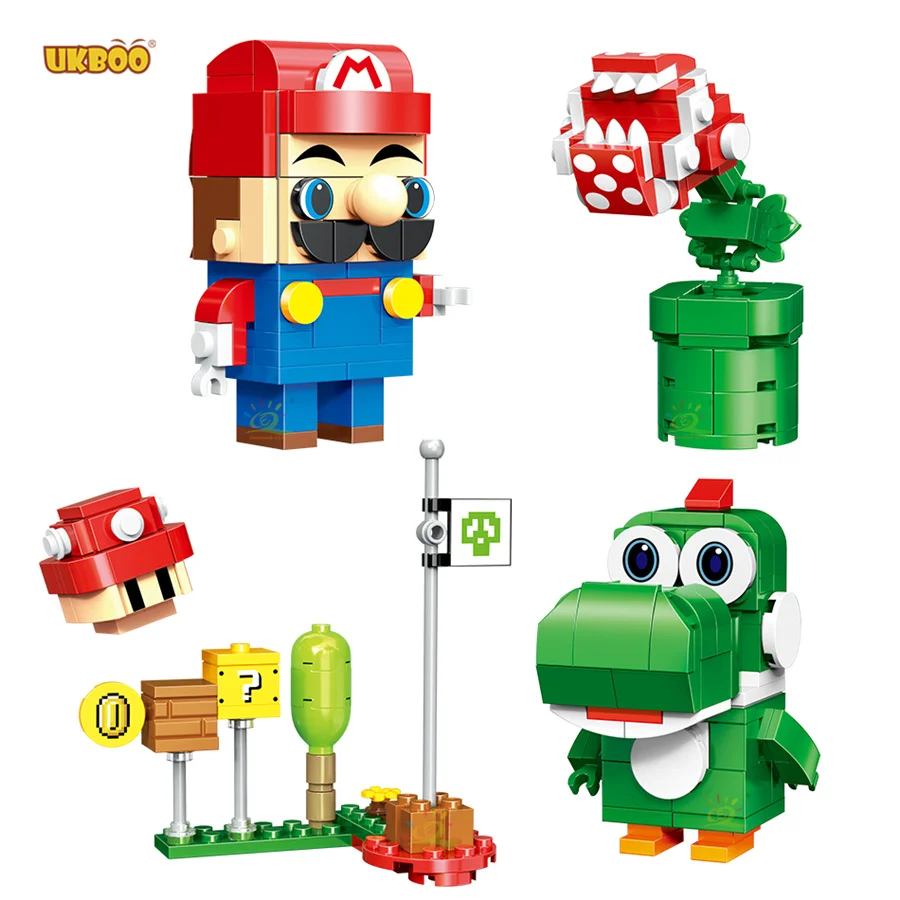 

UKBOO Free Shipping Creative DIY Model Building Blocks City Bricks Mario Bros Brick Anime DIY Bricks Kids Toy Gift Block
