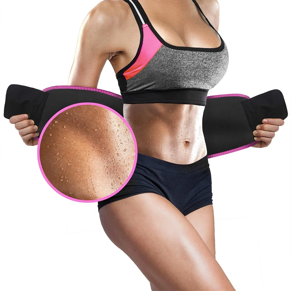 

2021 Custom Logo Slimming Neoprene Waist Trimmer Tummy Sweet Stomach Sauna Band Sweat Belt for Women, Black, pink, sweat belt