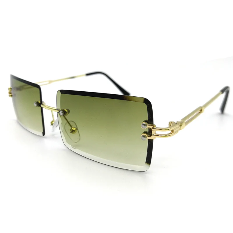 

2021 Hot Custom Logo Rectangular Small Rectangle Rimless Square Sunglasses Women