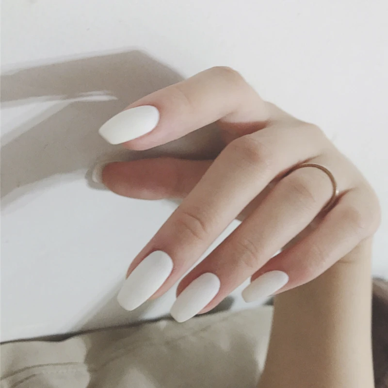 

Fast Delivery Whosale Full Cover Frosted White French False Coffin Press On Nails Tips