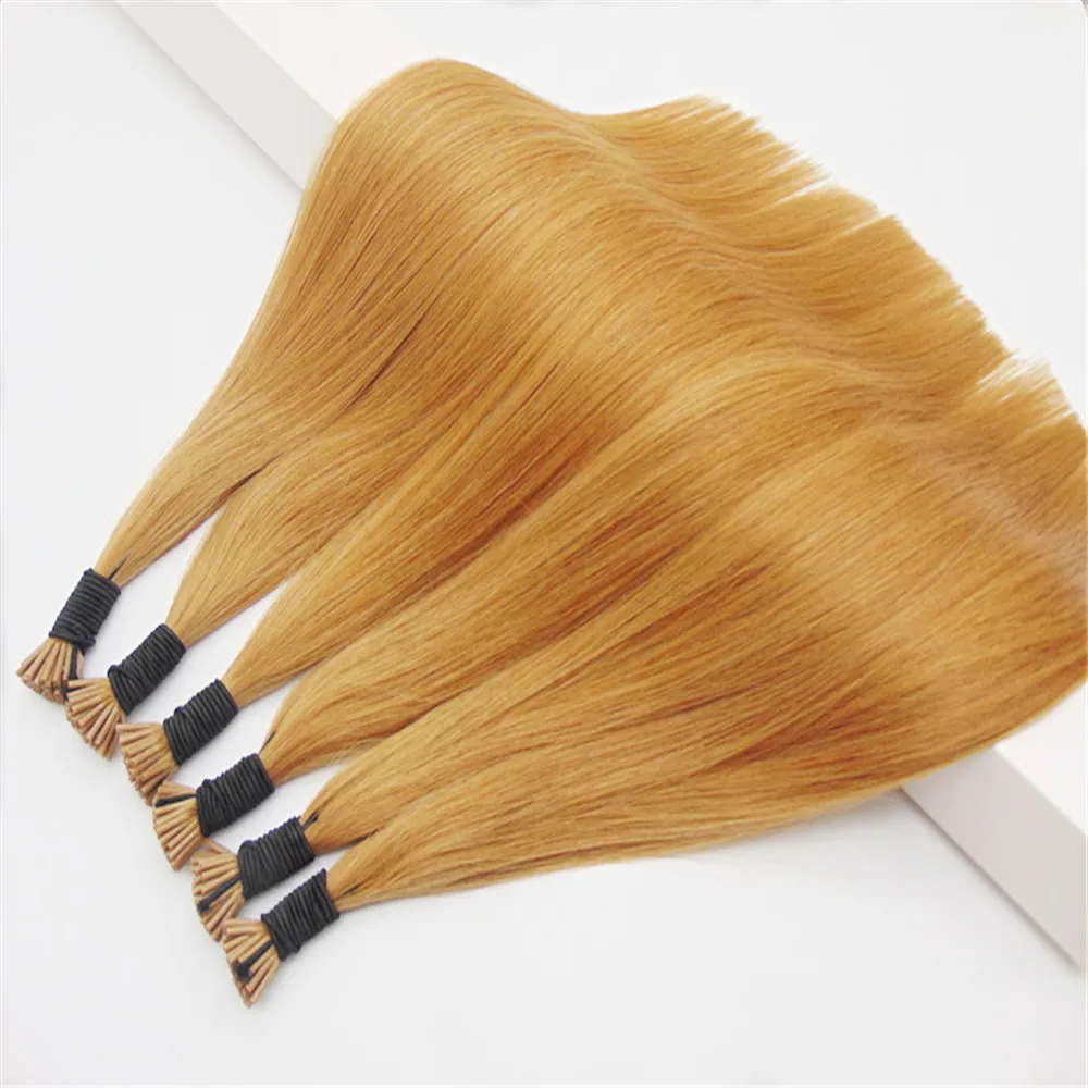 

100% virgin high quality full cuticle alighed blond colour factory directly wholesale vendors I tip hair extensions human