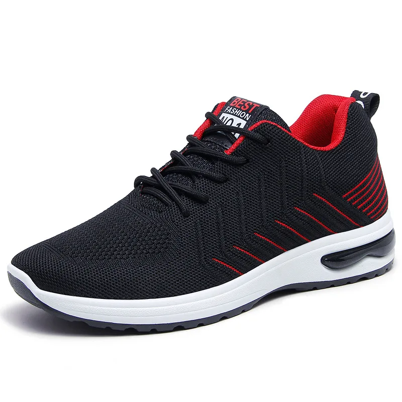 

Flying woven sports shoes men's shoes leisure trend non slip soft sole running shoes, Red grey