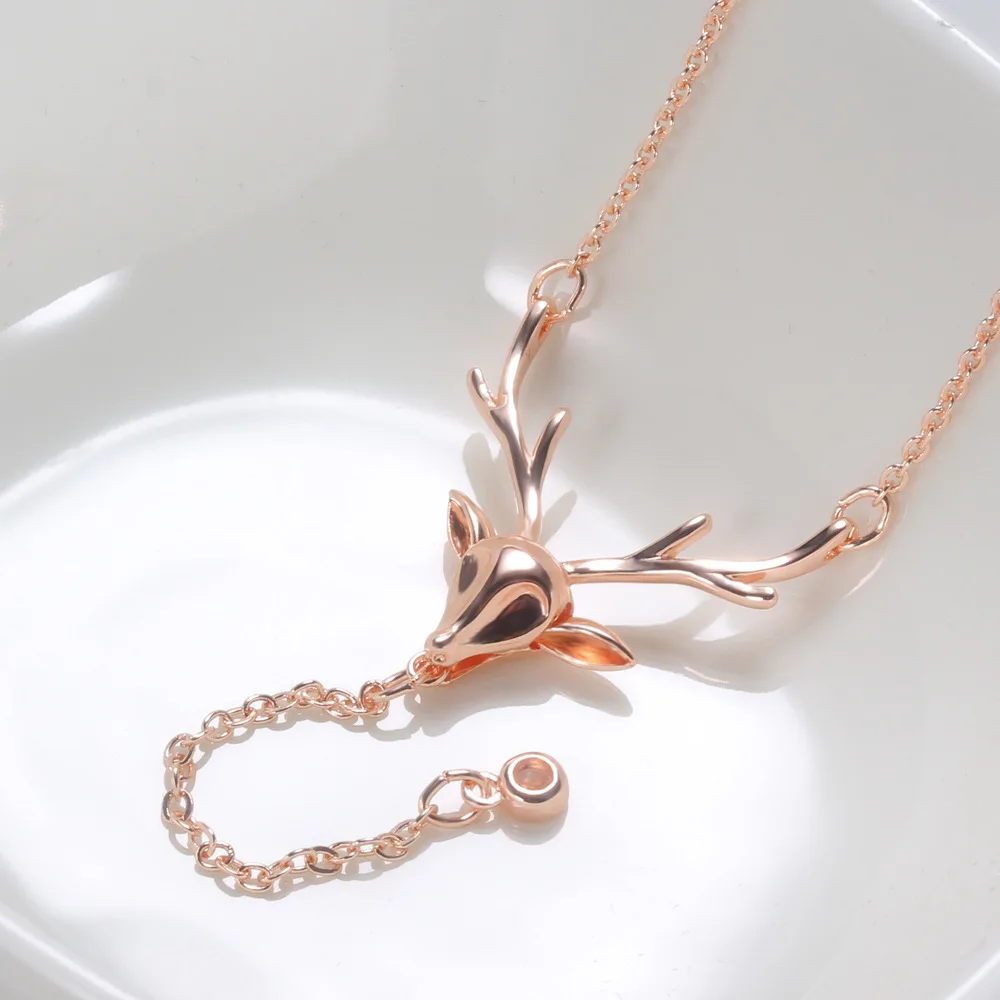 

Christmas Gift Jewelry Rose Gold Plated Y Shaped Deer Necklace Long Chain Zircon Deer Lariat Necklace