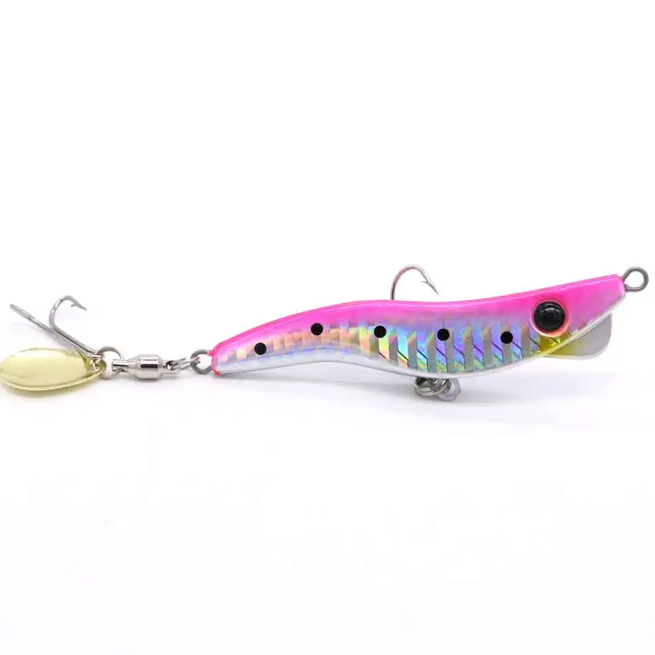 

AOCLU Metal Slow Jig Lure 13g Shrimp Shape Strong Epoxy Coating With Spoon And Treble Hooks For Shore Freshwater Fishing, 7 colors