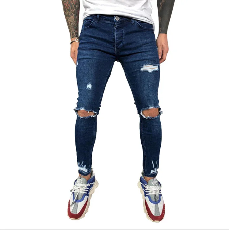 

2020 Men's Ripped Elastic Feet Loose Jeans Torn New Factory Direct Sales Men Winter Jeans