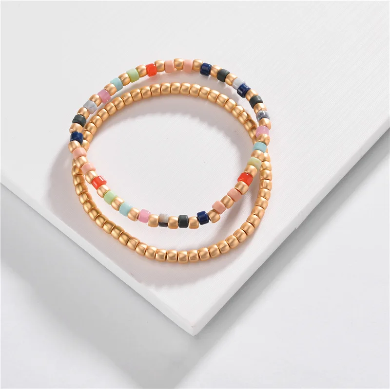 

Color Rice Beads Matte Beads Elastic Line Two Sets Of Jewelry Ladies Bracelet, Gold