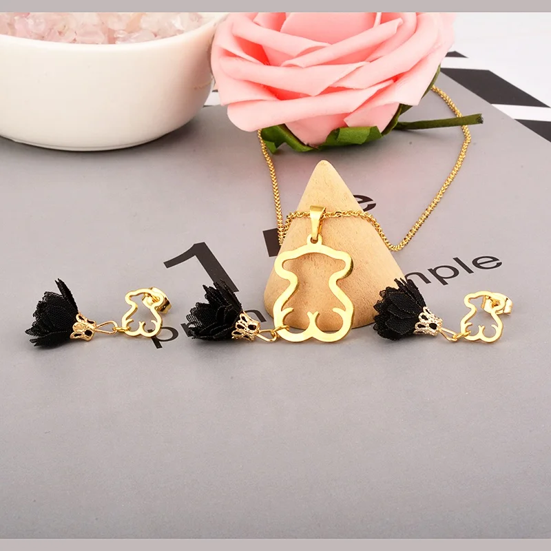 Modalen 316L Stainless Steel Bear Woman Necklace And Earring Jewelry Set