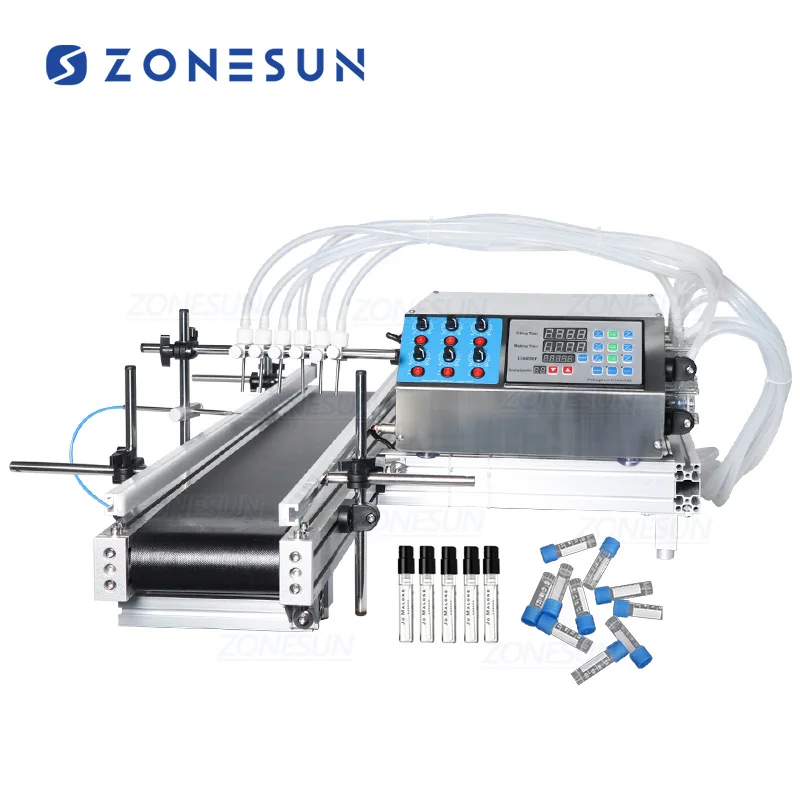 

ZONESUN ZS-DTPP6B Automatic 6 Nozzles Peristaltic Pump Vial Liquid Filling Machine With Conveyor Belt