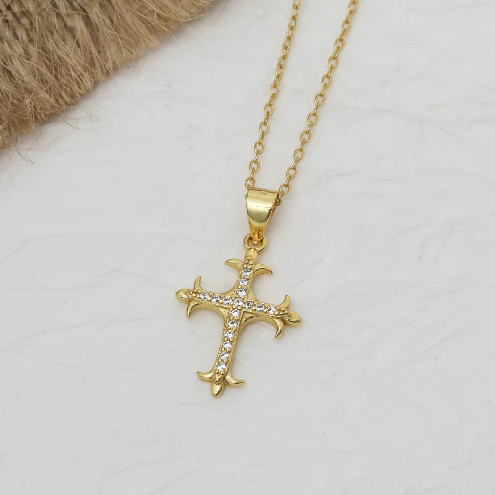 

Fashion 925 Sterling Silver Gold Plated Cross Pendant Necklace For Women