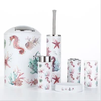 

Modern Design Ceramic Bathroom Accessories Set Unique Round Toothbrush Holder Soap Dish Novelty Trash Can Toilet Brush