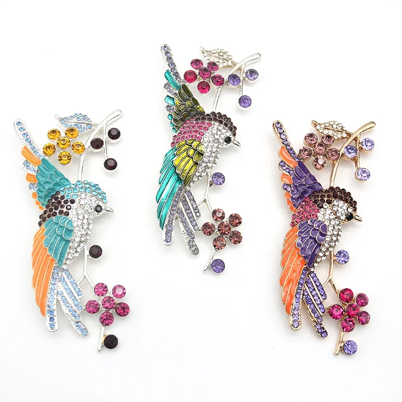

Fashion Jewelry Brooches Large Size Crystal Rhinestone Bird Branch Brooch Pin Animal Decoration Accessories