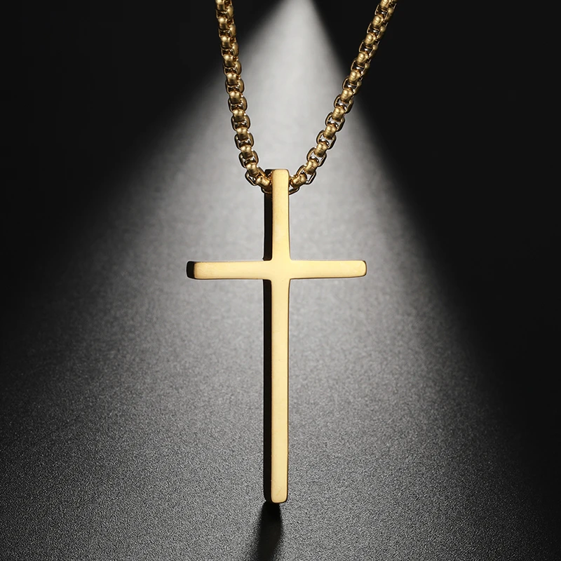 

Simple Gold Stainless Steel Cross Necklace 18k Gold For Men Black Faith Men Cross Pendant Necklace Religious Jewelry Wholesale