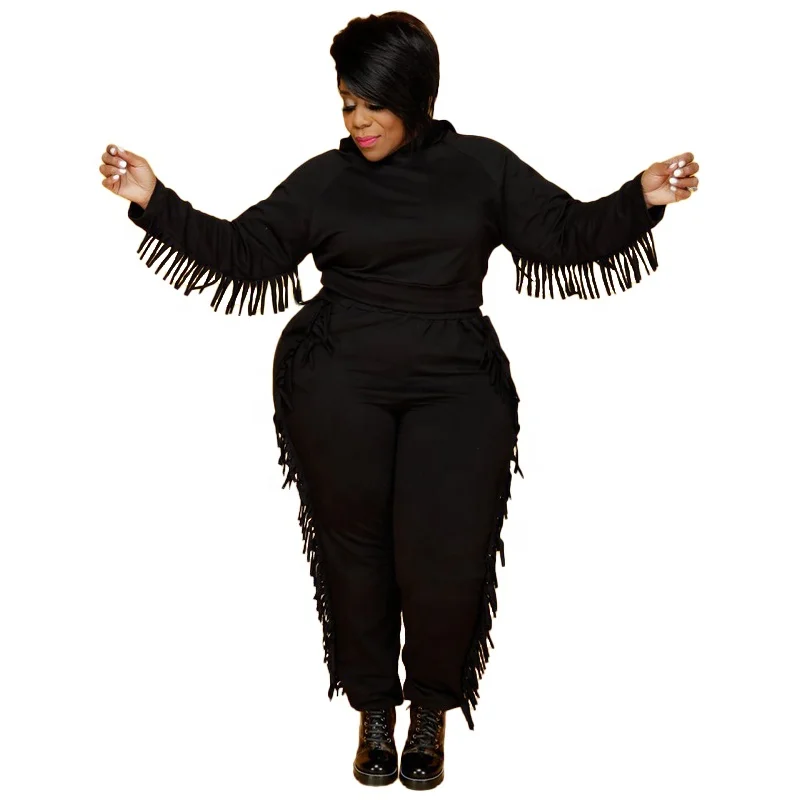 

Plus Size Women Clothing Fall Loose Tassel 2 Piece Set Clothing For Women