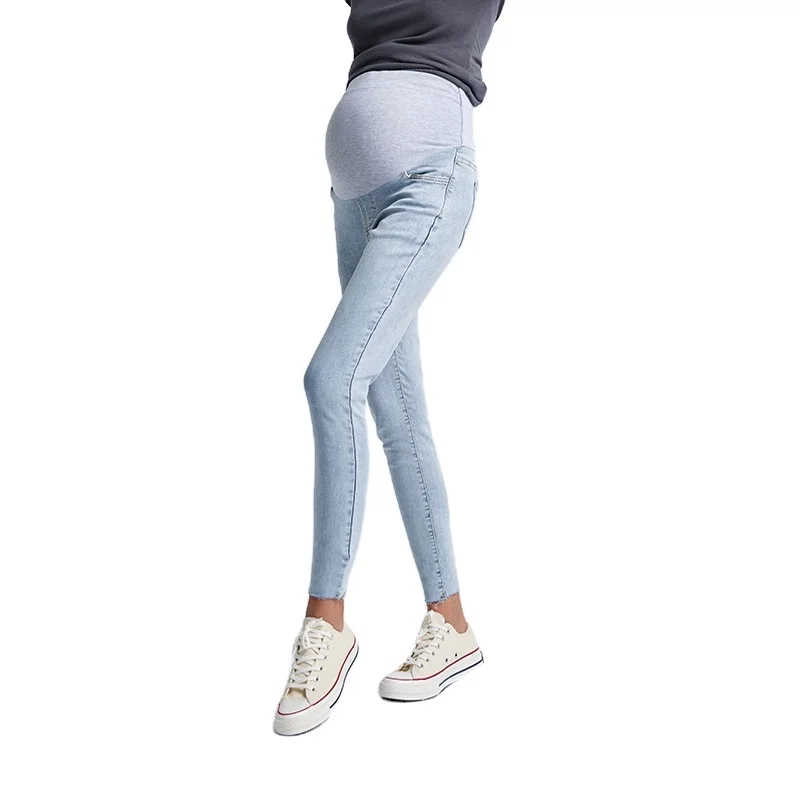 

High Quality Soft Stretch Maternity Jeans Custom Maternity Jeans Adjustable Elastic Maternity Made In China, Light blue