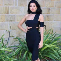 

8261 wholesale summer fashion club dress women ladies sleeveless knee length slim black sexy bandage dress