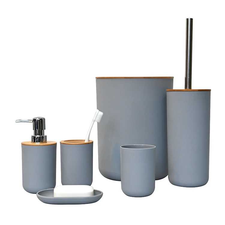 

2021 Amazon hot selling plastic 6 piece toilet bathroom accessories sets, Customized