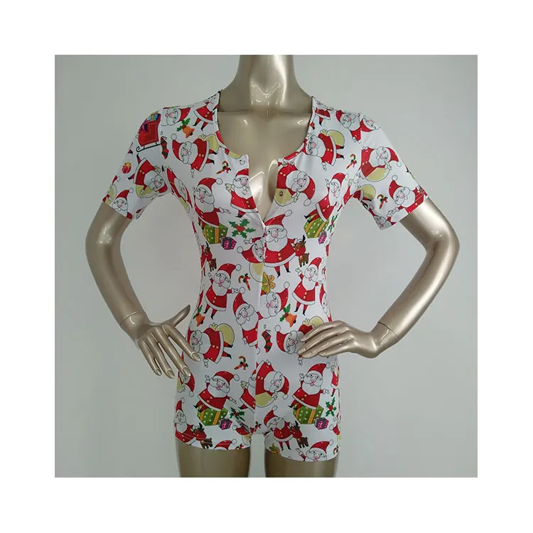 

Hot Sale Adult Sexy Plus Size Deep V-Neck Print Shorts Women Pajamas Onesies, Customized color