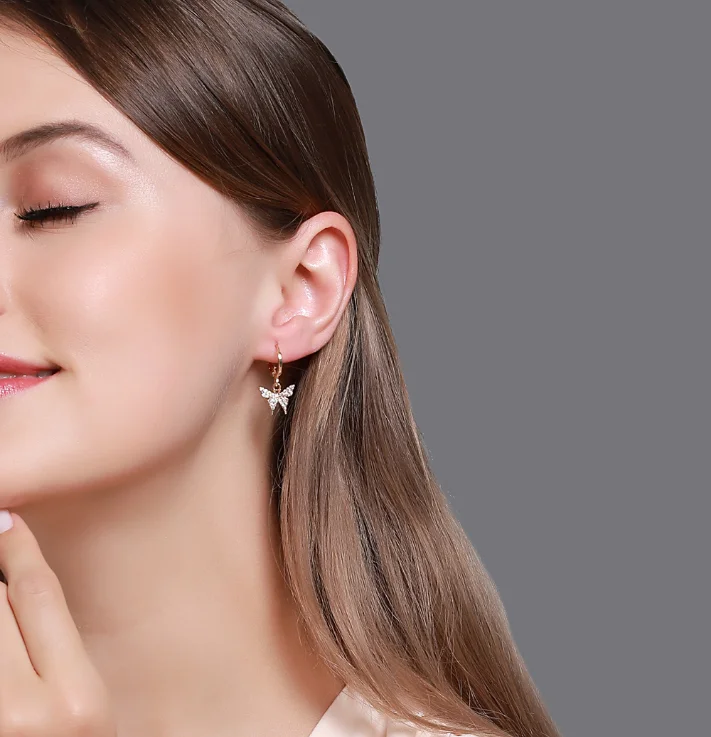 

danyuan chic dainty butterfly earrings hoop crystal butterfly earring gold plated butterfly earrings, Picture