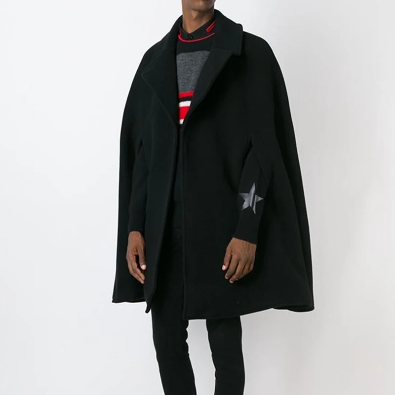 

Men's Cloak Black Simple Short Casual Fashion Men's Wool Coat Loose Cloak