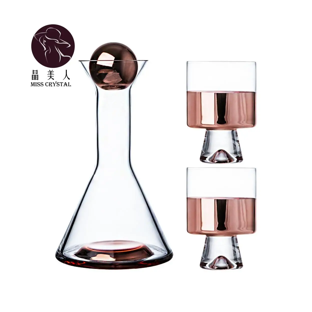 

MissC Glass Cold Water Jug Smoked Gradient Color Copper Plated Glass Jug Bar Home Kitchen Utensils, As sku detail picture