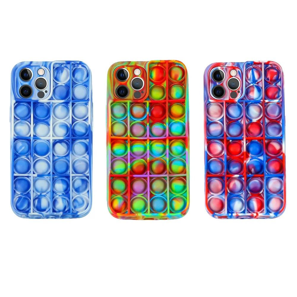 

HuaMJ Wholesale Amazon Hot Suitable For Iphone7-12 Pro Creative Silicone Soft Rainbow Fidget Toy Bubble Pop Its Phone Case, Rainbow, yellow
