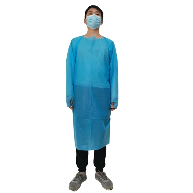 

Wholesale Disposable ASTM F739-12 SMS Plastic CPE Gowns EN14126 workwear PP PE CPE Apron Full back with ties For Hospital, Blue/white/green/yellow