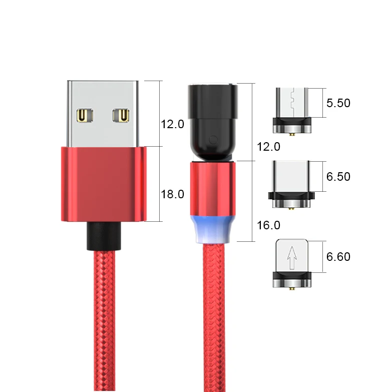 

Free Sample phone magnet rotate type c fast charge 540 rotation 2.4A 3in1 micro charger data 3 in 1 usb magnetic charging cable, Black \red\oem