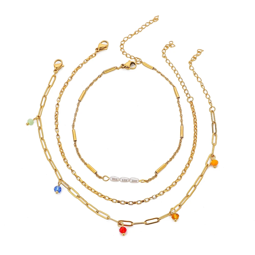 

New Gold-plated Multilayer Bracelet Pearl Anklet Colorful Bead Anklet Birthday Holiday Gift