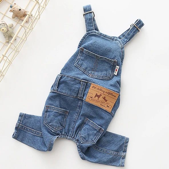 

New style denim dog bulldog pants pet overalls designer dog clothes, Blue