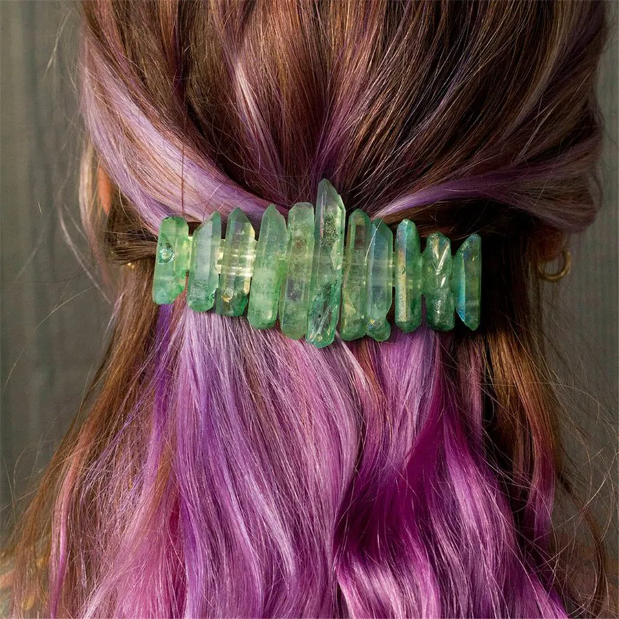 

Creative handmade colorful natural stone hairpin crystal hair clips for women