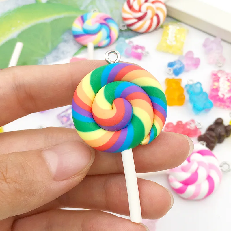 

Spiral Rainbow Polymer Clay Cabochons Beauty Kawaii lollipop Candy Flatback For DIY Phone Decoration, As picture
