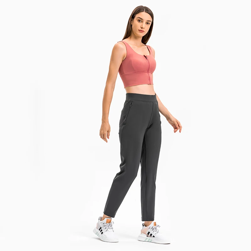 

Casual Straight-leg Yoga Pant with Zipper Pockets Fitness Yoga Wear Women Loose Sports Pants, As pictures