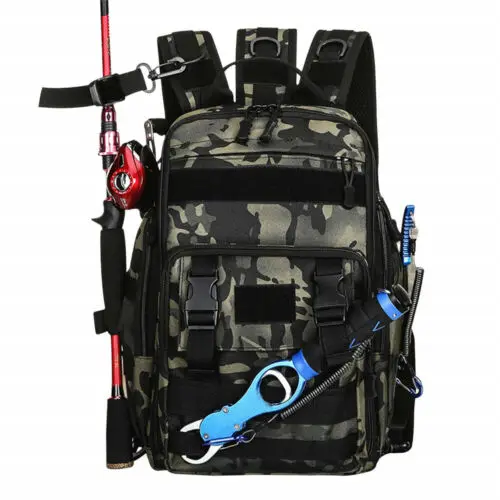 

Multi-functional Large Capacity Portable Shoulder Backpack Fishing Storage Bag with Rod Straps and Molle System, Black, khaki, camo1, camo2