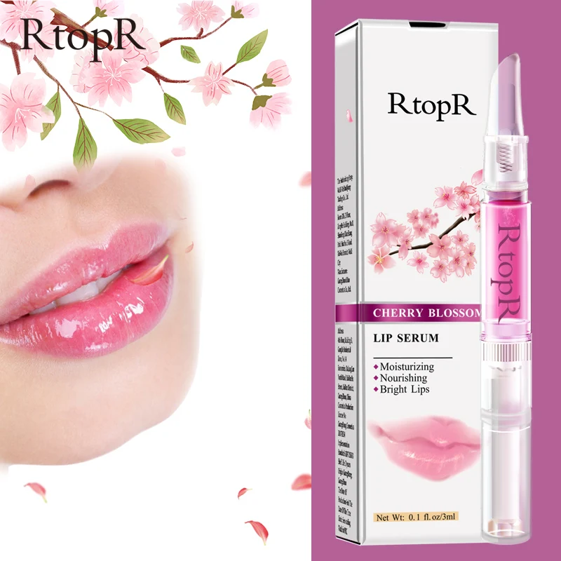 

RtopR Cherry Blossom Lip Serum Mask Dry Crack Peeling Repair Reduce Lip Fine Lines Essence Moisturizing Beauty Care 3ml