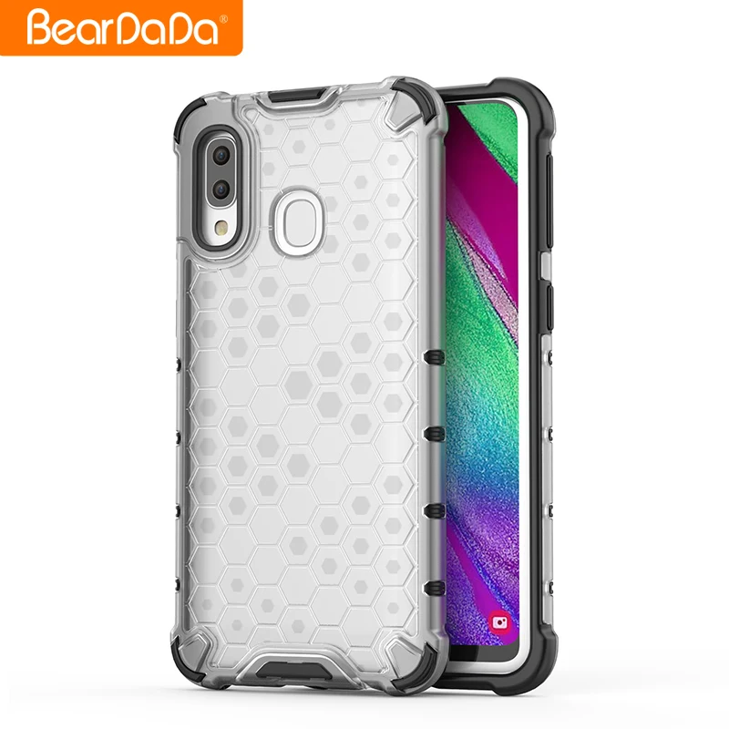

Tpu pc shockproof custom logo mobile cover honeycomb transparent designer phone case sets accessories For samsung galaxy A40