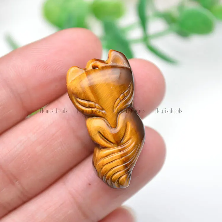 

Natural Tiger Eye Carved Cute Fox Stone Pendant DIY Fashion Jewelry Making materials, Pic
