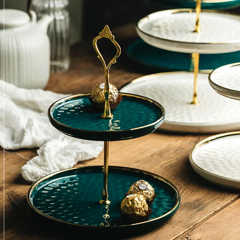 

3 tiers ceramic cake stand for food fruit dessert cake tray plate, Natural