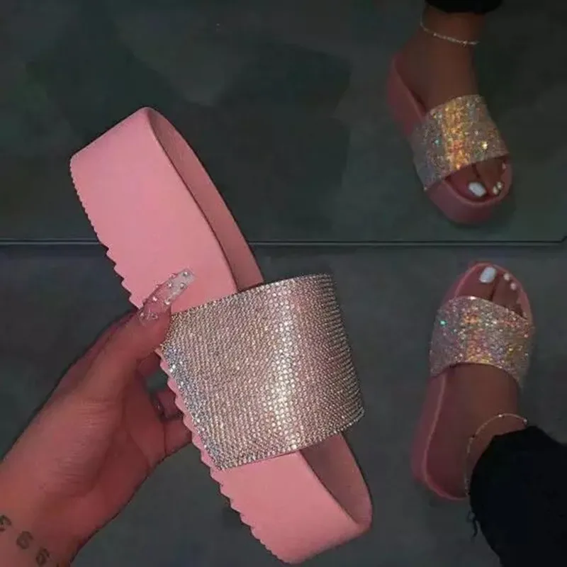 

Women Sandals And Slippers 2020 Rhinestone Fur Designer Slides With Logo Summer Furry Ladies Platform Sandals Women's Slippers, Colorful