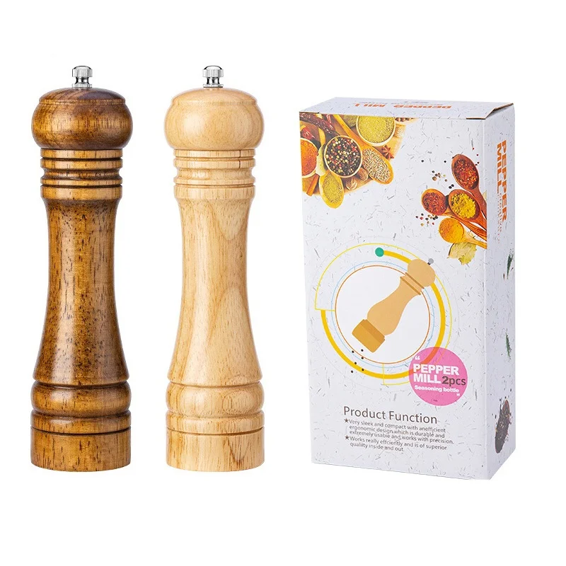 

2 pcs Adjustable Ceramic Rotor and Easily Refillable 8 inch Tall Manual Vintage Wooden Pepper Shakers Salt Grinder