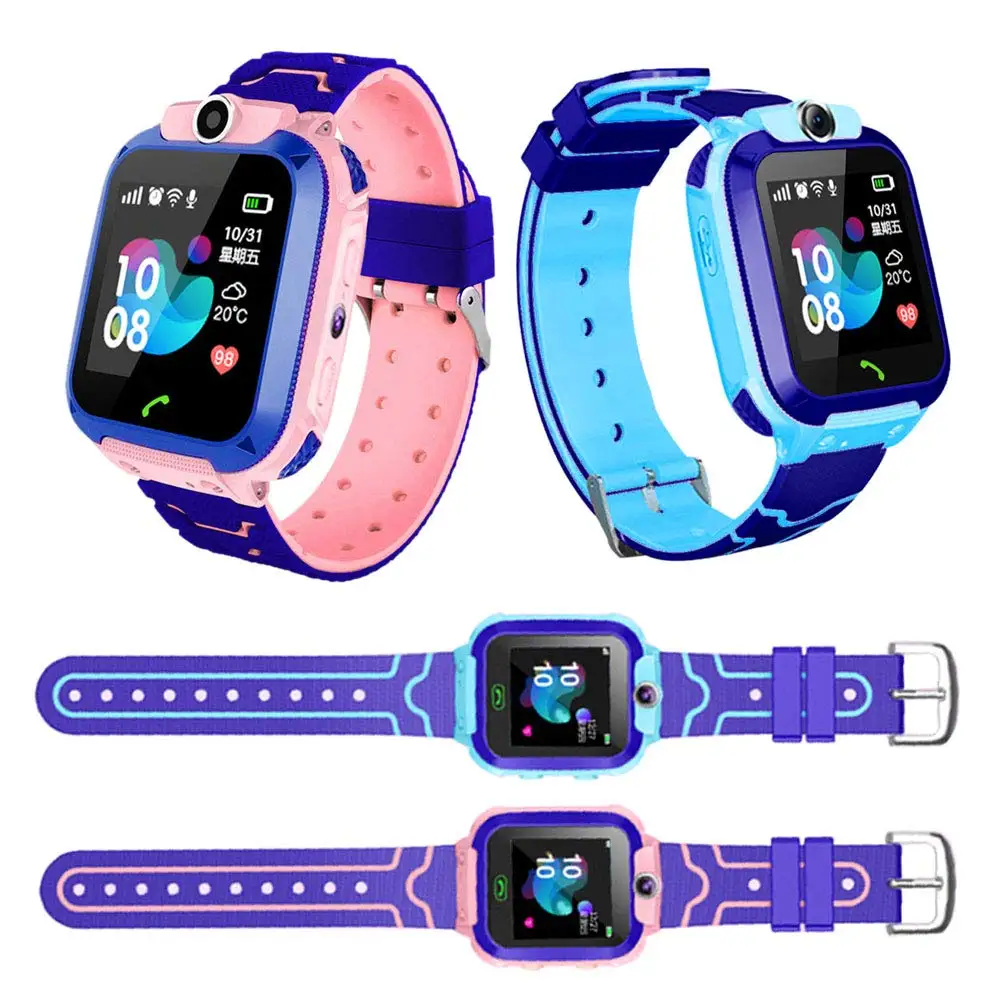 

Children GPS Camera 2021 Reloj intelligent Bracelet Android ios IP68 Waterproof calling SIM Card watch phone Kids Smart Watch, Pink blue