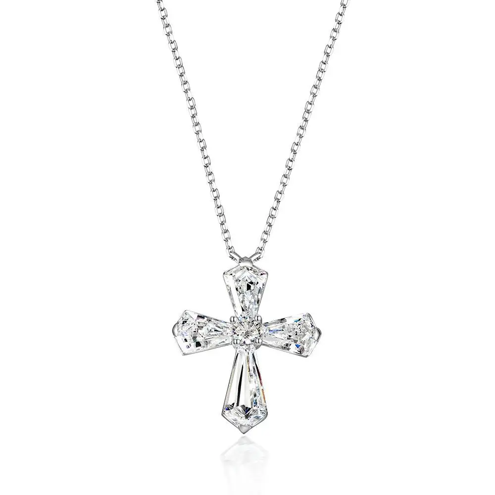 

Factory Direct Fashion Simple High Carbon Diamond Cross 925 Sterling Silver Necklace