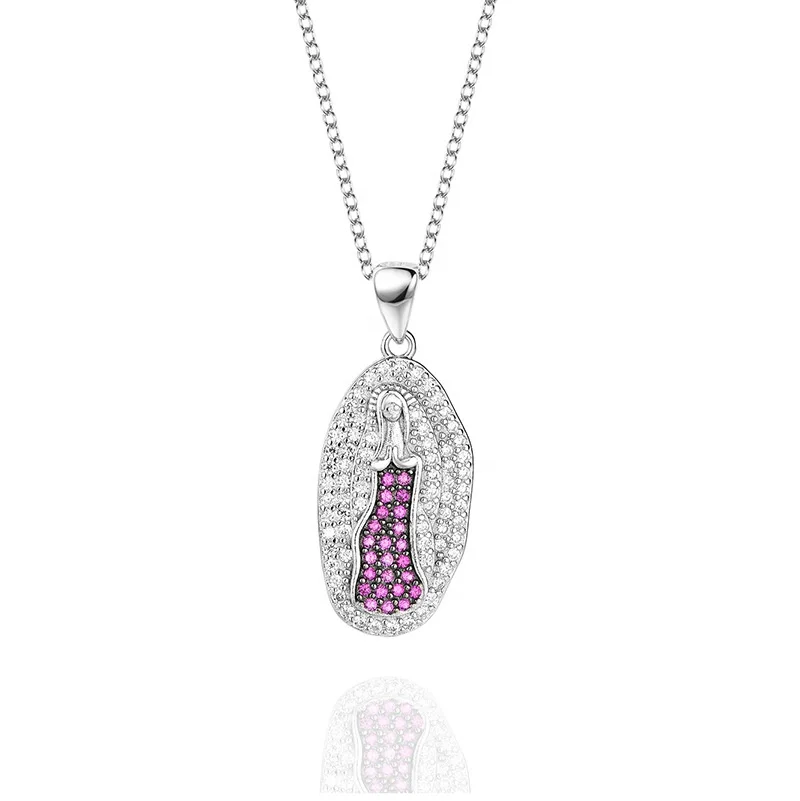 

Full Crystal AAA CZ Cubic Zirconia Virgin Mary Pendant 925 sterling silver Catholic Necklaces & Pendants Chain Jewelry