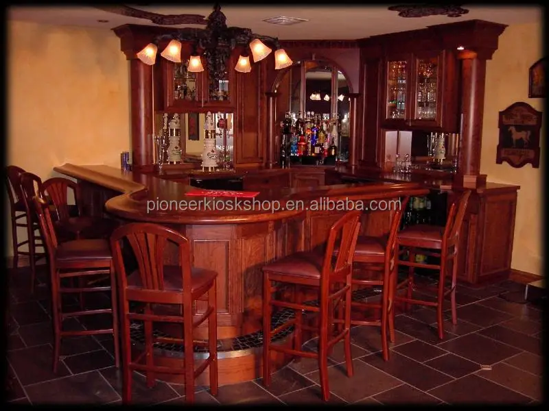 Solid Wood Timber Vintage Home Bar Counter Design Basement Bar Counter