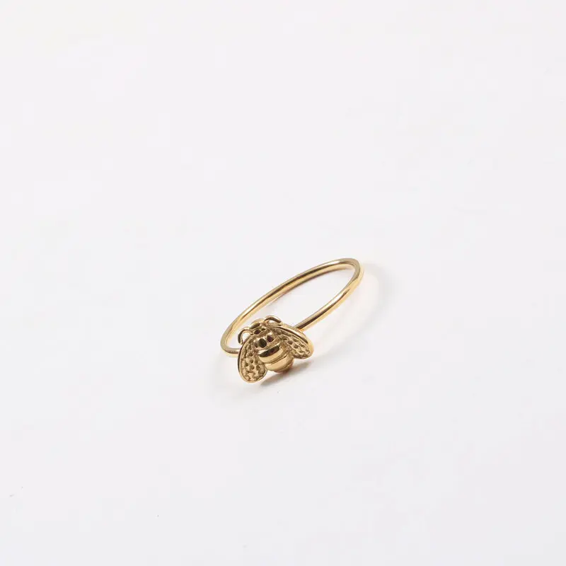 Joolim Jewelry Wholesale 18K Gold Plated Cubic Bee Stainless Steel Rings for Women Fashion Rings