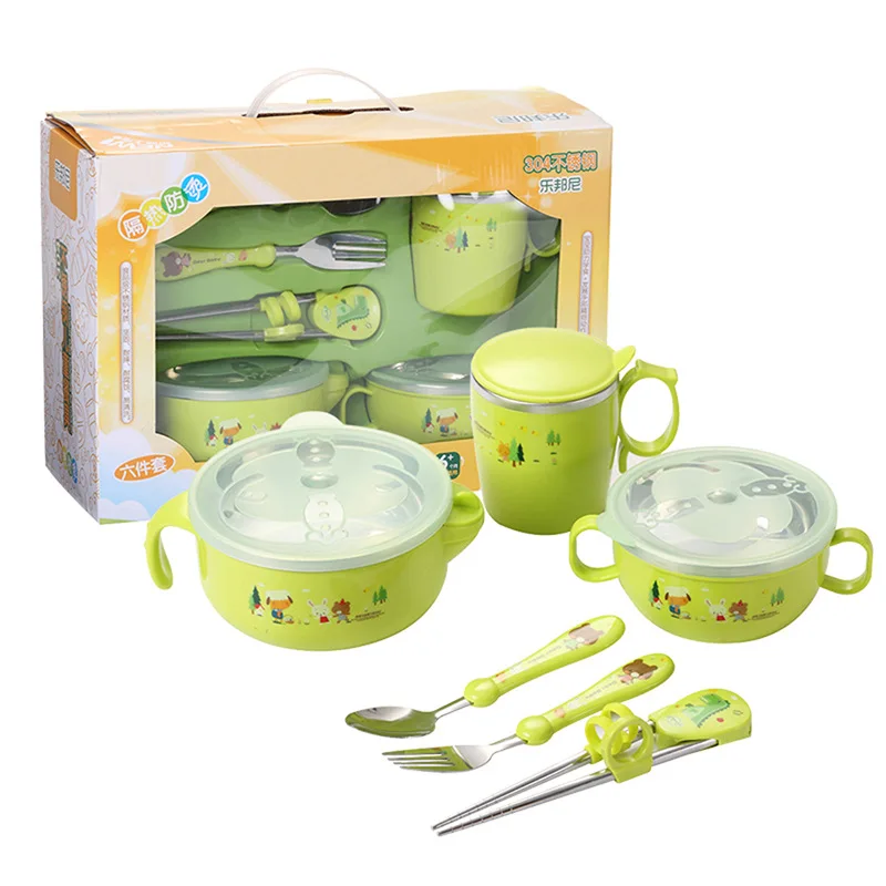

Children's tableware gift box set 304 stainless steel insulated bowl, Multicolored