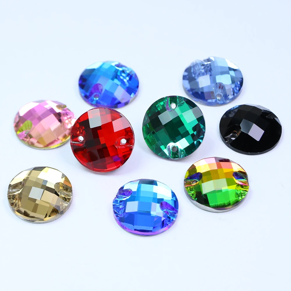 

Wholesale Round 10mm 12mm.14mm Crystal Beads Sew on Stone with 2 holes rhinestone for Garment