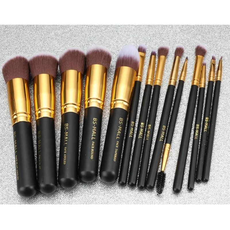 

Low MOQ 14pcs cosmetic brush brochas de maquillaje brushes profesional black gold makeup brushes custom logo