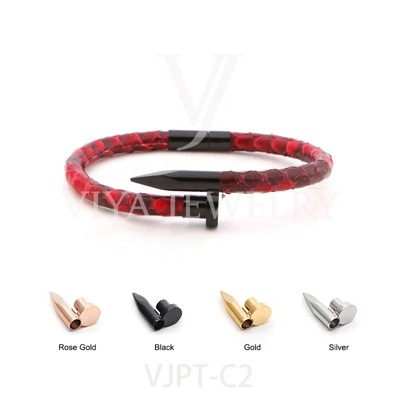 

2020 trending product Men Stainless Steel Stingray Python Leather bracelet bracelet for men jewelry